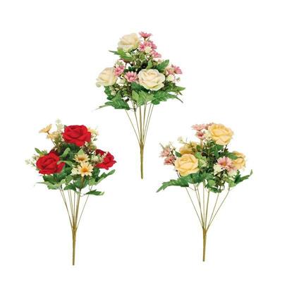 FIORE BOUQUET ROSE E MARGHERITE 15 FIORI 45 CM 3 COLORI ASS