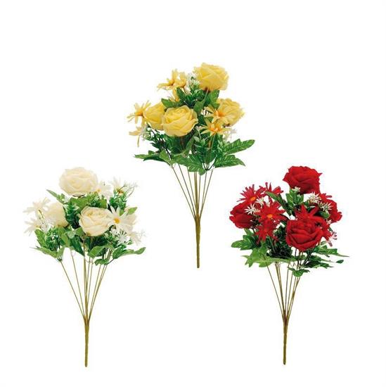 FIORE BOUQUET ROSE E MARGHERITE 12 FIORI 43 CM 3 COLORI ASS