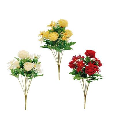 FIORE BOUQUET ROSE E MARGHERITE 12 FIORI 43 CM 3 COLORI ASS