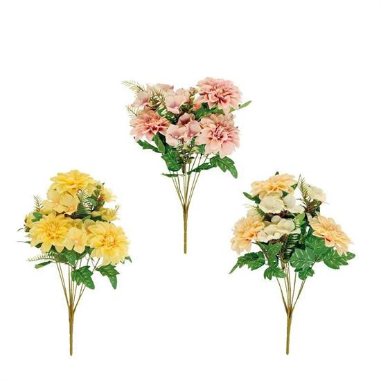 FIORE BOUQUET ORTENSIE E DALIE 9 FIORI 43 CM 3 COLORI ASS