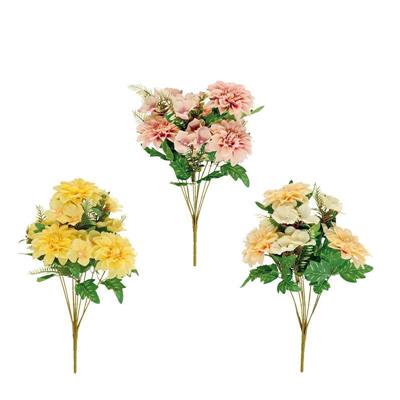 FIORE BOUQUET ORTENSIE E DALIE 9 FIORI 43 CM 3 COLORI ASS