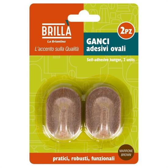 GANCIO ADESIVO OVALE MARRONE CONF. 2 PZ