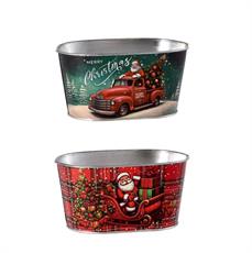 VASO OVALE NATALIZIO IN FERRO 18 X 12 X H 9 CM 2 ASS