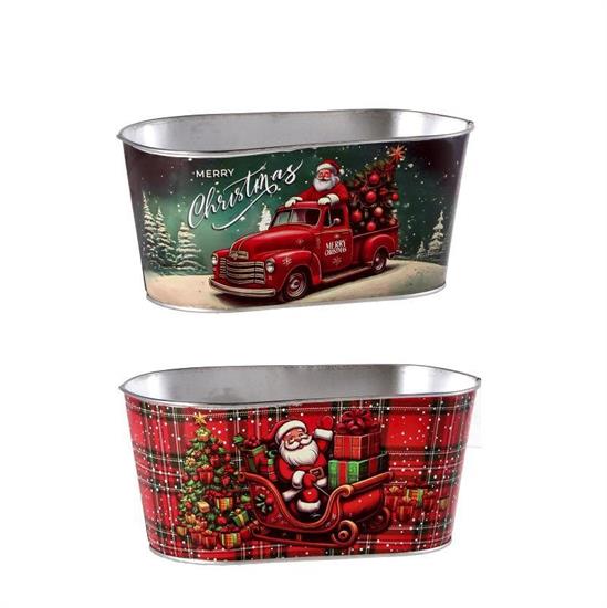 VASO OVALE NATALIZIO IN FERRO 24 X 14 X H 11 CM 2 ASS