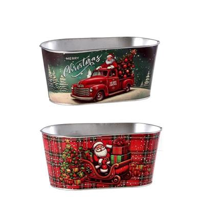 VASO OVALE NATALIZIO IN FERRO 24 X 14 X H 11 CM 2 ASS