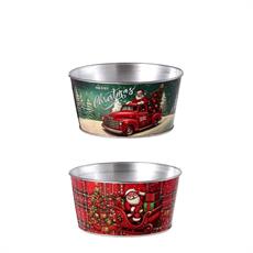 VASO TONDO NATALIZIO IN FERRO D. 18 X H 9 CM 2 ASS