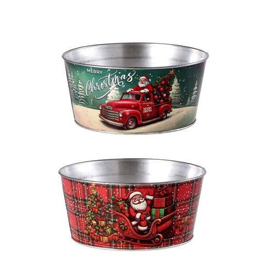 VASO TONDO NATALIZIO IN FERRO D. 22 X H 10 CM 2 ASS