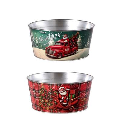 VASO TONDO NATALIZIO IN FERRO D. 22 X H 10 CM 2 ASS