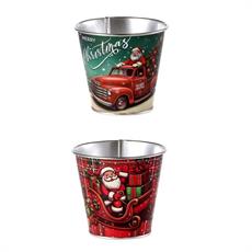 VASO TONDO NATALIZIO IN FERRO D. 11 X H 10 CM 2 ASS