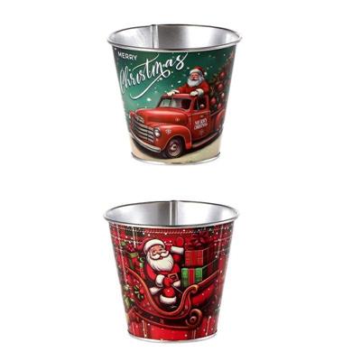 VASO TONDO NATALIZIO IN FERRO D. 11 X H 10 CM 2 ASS