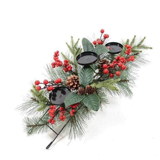 CANDELABRO NATALIZIO 3 FUOCHI CON BACCHE 70 X 30 X H 18 CM