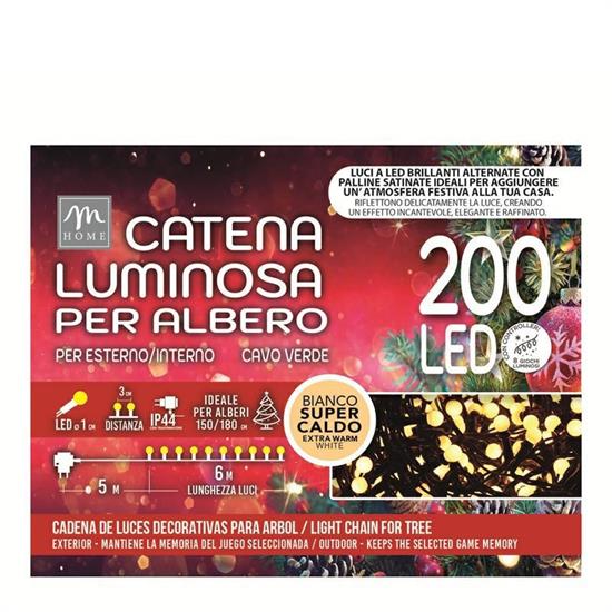 LUCI 200 LED MICROSATINATE BIANCO SUPER CALDO 6 MT