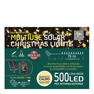 LUCI 500 LED LUCE SOLARE BIANCO CALDO CON PANNELLO 15 MT