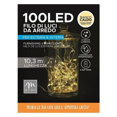 LUCI 100 LED BIANCO CALDO A BATTERIA 10 MT