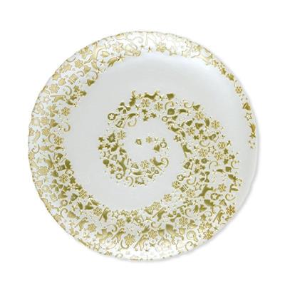 PIATTO TONDO DECORATO BIANCO/ORO IN VETRO D. 33 X H 2,3 CM