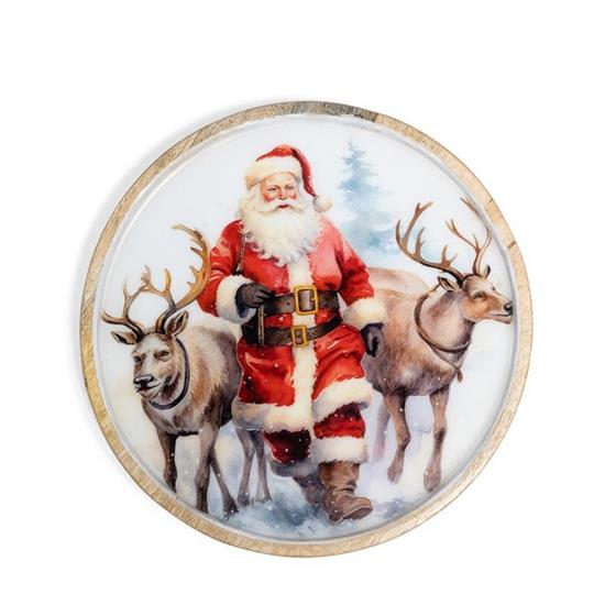 CENTROTAVOLA TONDO BABBO NATALE IN LEGNO D. 25 X H 2 CM