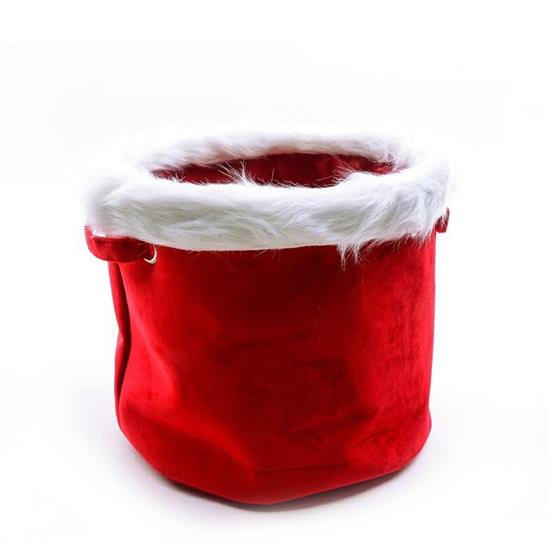 CESTA TONDA ROSSA IN VELLUTO BORDO PELO D. 30 X H 25 CM