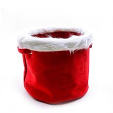 CESTA TONDA ROSSA IN VELLUTO BORDO PELO D. 30 X H 25 CM