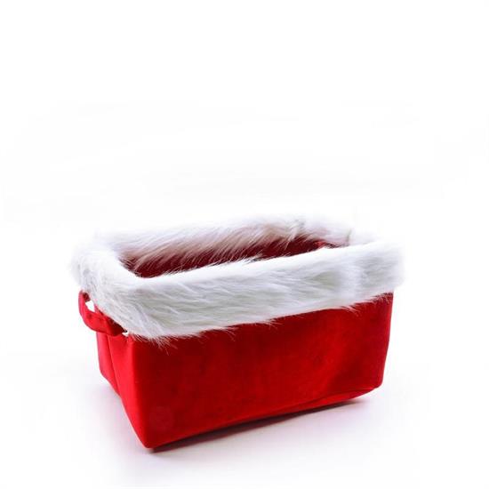 CESTO RETTANGOLARE ROSSO IN VELLUTO BORDO PELO 30 X 20 X H16