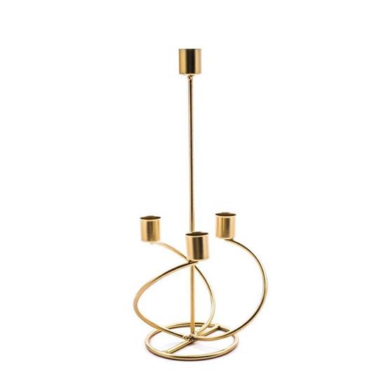 PORTACANDELA ORO IN METALLO 4 FUOCHI 13 X 13 X H 31 CM