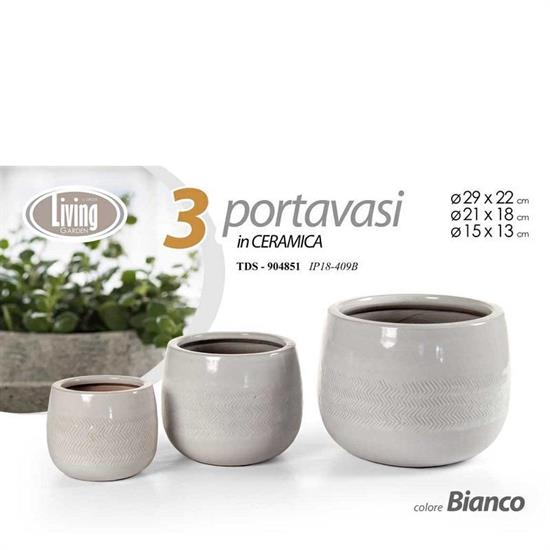 CASPO CERAMICA SET 3 PZ 29/21/15 CM ZIGLINATO BIANCO