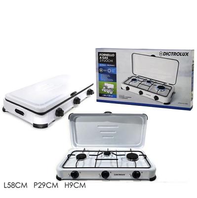 FORNELLO A GAS 3 FUOCHI CON COPERCHIO 57 X 27 CM