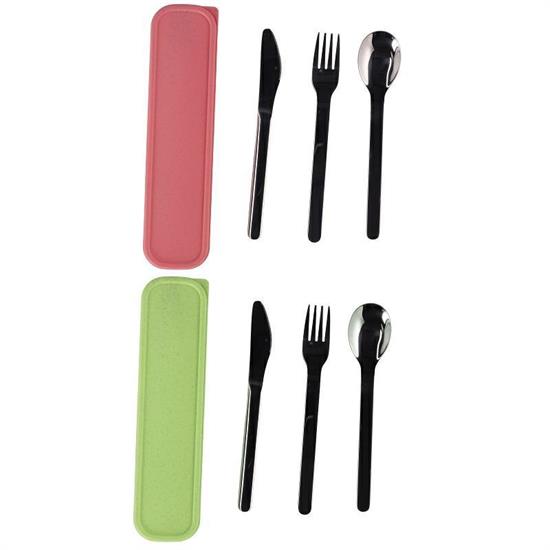 POSATE IN ACCIAIO + PORTAPOSATE PLASTICA SET 3 PZ 2 ASS