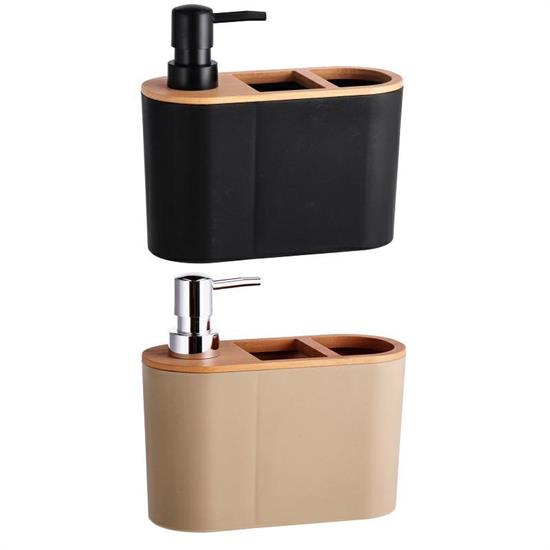 DISPENSER 2 SCOMPARTI PLASTICA E BAMBOO 18 X 8 X H17 CM ASS