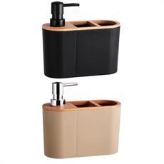 DISPENSER 2 SCOMPARTI PLASTICA E BAMBOO 18 X 8 X H17 CM ASS