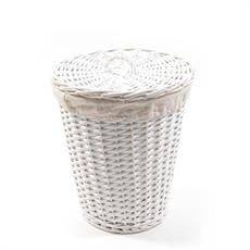 CESTINO VIMINI CON COPERCHIO E TESSUTO D. 30 X H 35 CM