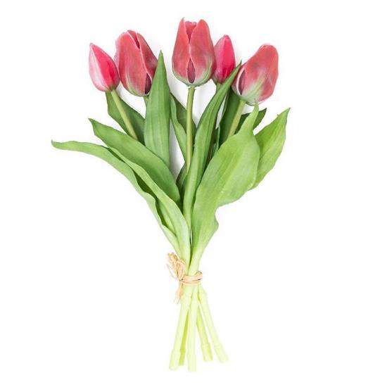 FIORE BOUQUE 5 TULIPANI CANGIANTI IN PVC 20X6XH31 CM ROSSO