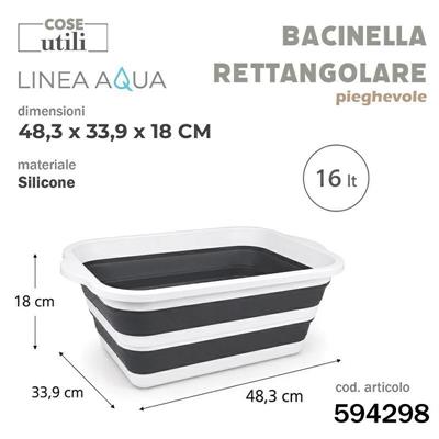 BACINELLA RETTANGOLARE PIEGHEVOLE IN SILICONE AQUA 16 LT
