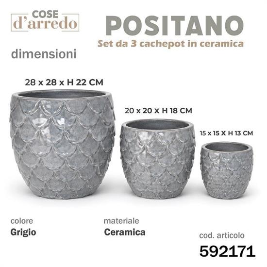 CASPO CERAMICA POSITANO GRIGIO SET 3 PZ D. 28/20/15 CM