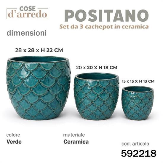 CASPO CERAMICA POSITANO VERDE SET 3 PZ D. 28/20/15 CM