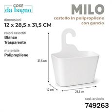 CESTELLO CON GANCIO MILO IN POLIPROPILENE COLORI ASS