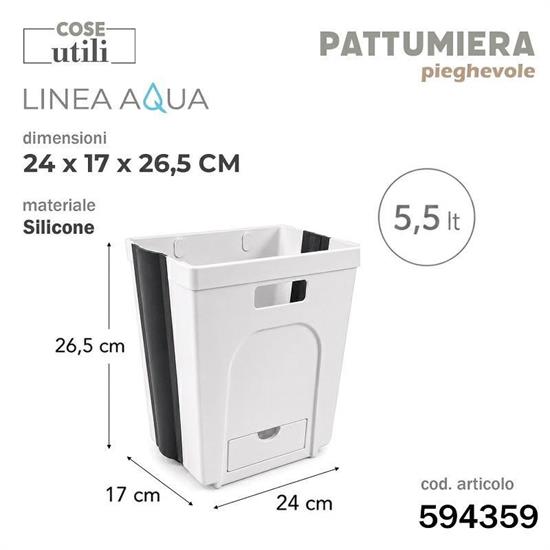PATTUMIERA PIEGHEVOLE IN SILICONE AQUA 5,5 LT