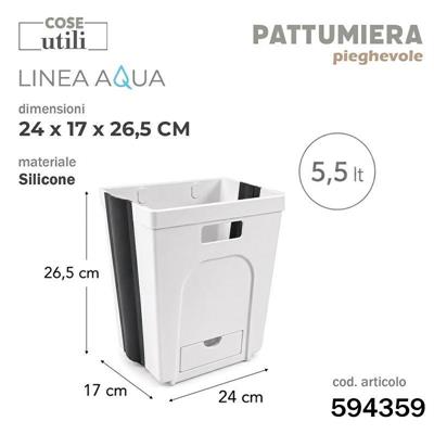 PATTUMIERA PIEGHEVOLE IN SILICONE AQUA 5,5 LT