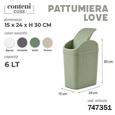 PATTUMIERA LOVE 6 LT 15 X 24 X H30 CM COLORI ASS