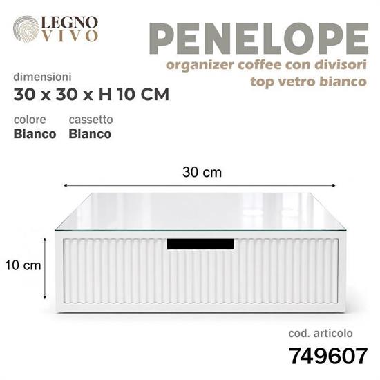 SCATOLA ORGANIZER PENELOPE COFFEE TOP VETRO BIANCO