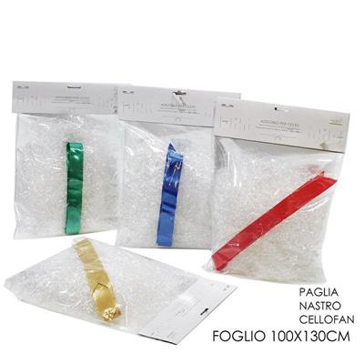 SET CESTO CON PAGLIA NASTRO E FOGLIO CELLOPHANE