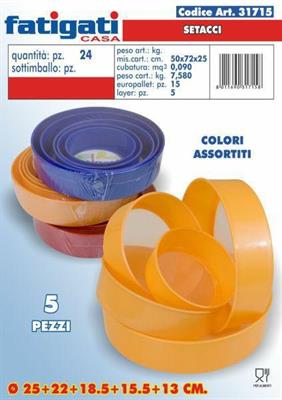 SETACCIO IN PLASTICA SET 5PZ D. 25+22+18,5+15,5+13CM COLORI