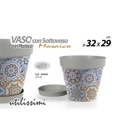 VASO IN PLASTICA GRIGIO MOSAICO 32X29 CM