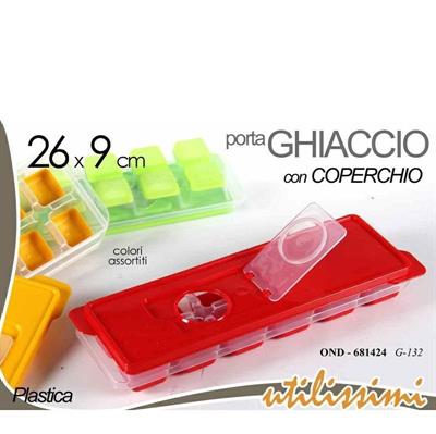 FORMA GHIACCIO IN PLASTICA CON COPERCHIO 26X9CM COLORI ASS.