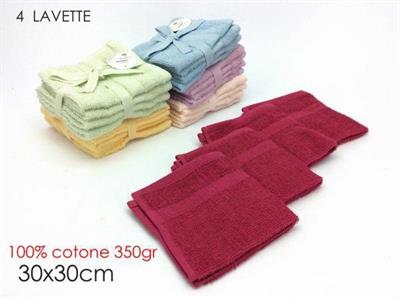 ASCIUGAMANI SET 4PZ LAVETTE 30X30CM 6COLORI ASS.