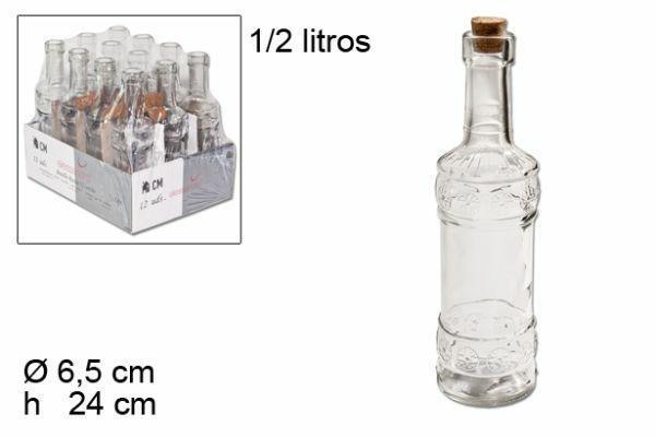 BOTTIGLIA VETRO CON TAPPO SUGHERO 1/2LT DECORO ROSITA