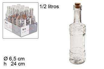 BOTTIGLIA VETRO CON TAPPO SUGHERO 1/2LT DECORO ROSITA