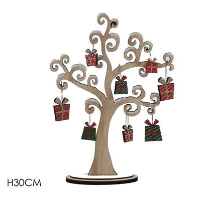 ALBERO IN LEGNO CON REGALI 30 CM ROSSO