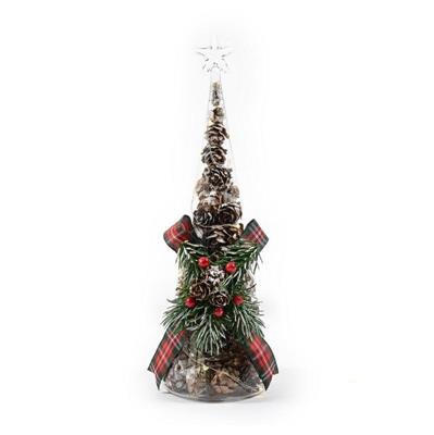 ALBERO IN VETRO CON PIGNE E LUCI 9,5 X 9 X H28 CM