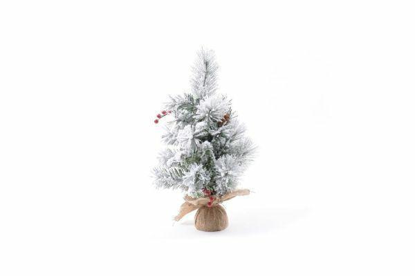 ALBERO DI NATALE INNEVATO CON BASE IN JUTA 45CM 36RAMI