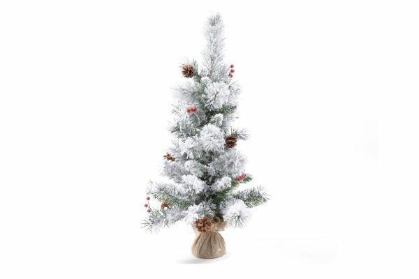 ALBERO DI NATALE INNEVATO CON BASE IN JUTA 75CCM 55RAMI